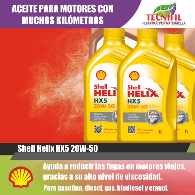 Aceite para motores antiguos y muchos kilómetros Shell Helix HX5 20W-50 Tecnifil